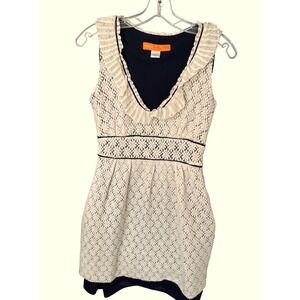vintage Cynthia Cynthia Steffe ivory lace‎ mini dress black lining trim boho 6